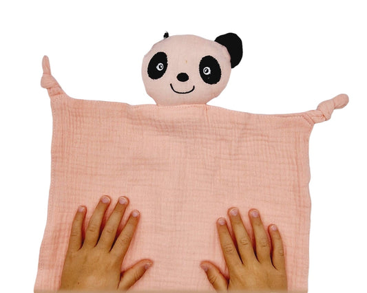Doudou panda en gaze de coton - Personnalisé