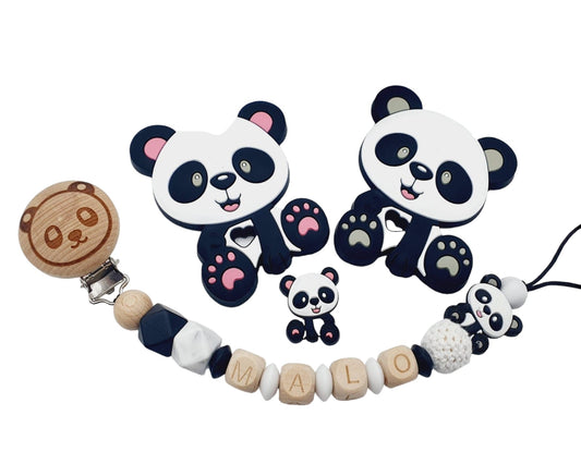 Ensemble Panda gravé bois
